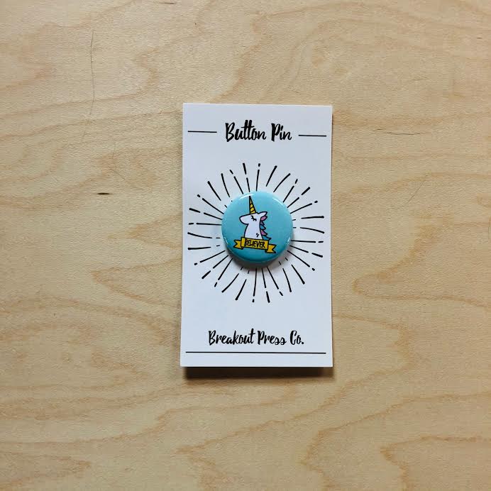 Believe” Unicorn Button Back Pin